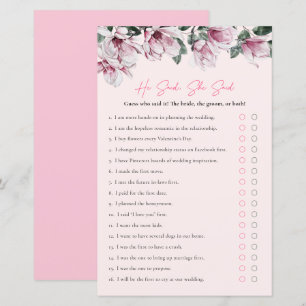 Lámina Dijo, Dijo Juego de ducha de novia floral rosa