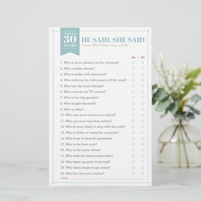 Lámina Dijo, Dijo Juego (Personalizable Completo) (Anverso de pie)