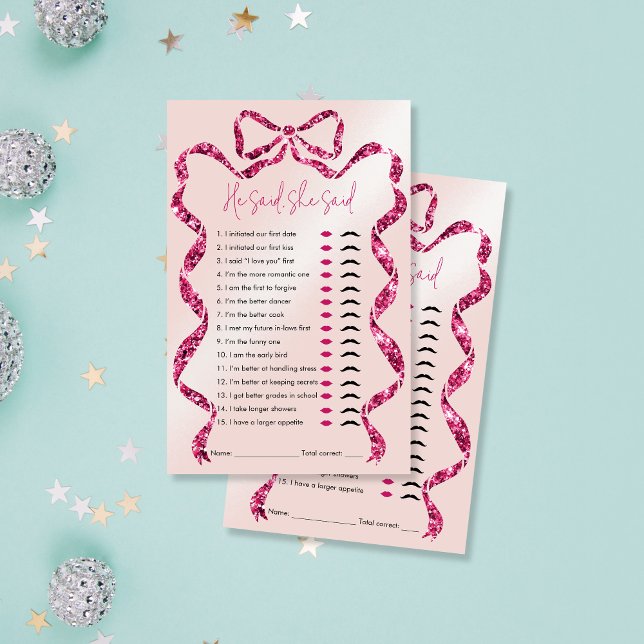 Lámina Dijo: "Pink Bow Bridal Shower Game" (glitter pink bow bridal shower games)