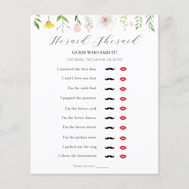 Lámina Dijo Que Dijo: Juego De Ducha De Té De Novias (Anverso)