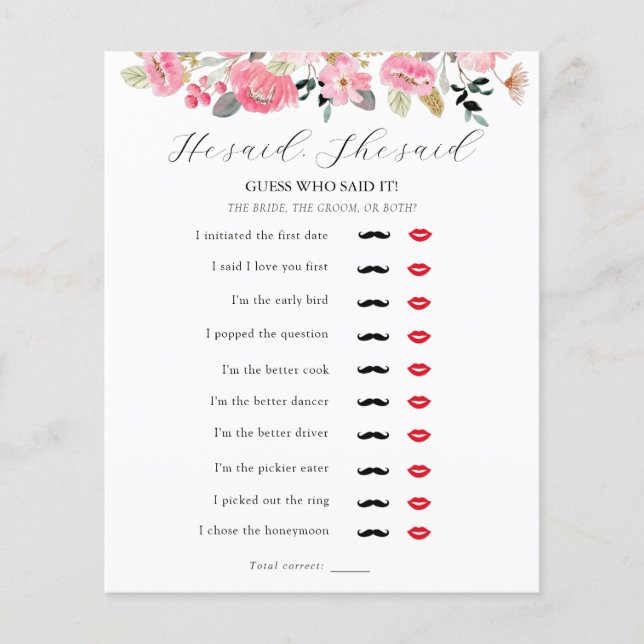 Lámina Dijo Que Dijo: Juego De Ducha De Té De Novias (Anverso)