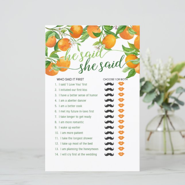 Lámina Dijo Que Dijo: Naranja (Anverso de pie)