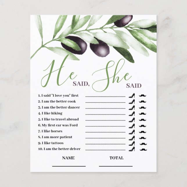 Lámina Dijo Que Dijo "Olive Branch Briower Game" (Anverso)