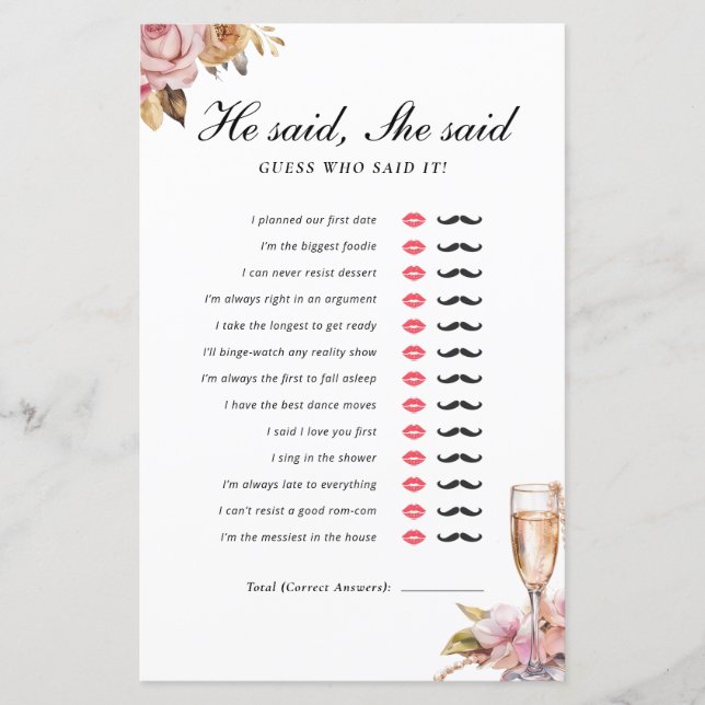 Lámina Dijo Que Dijo Perlas Prosecco Juego De Novias (Anverso)