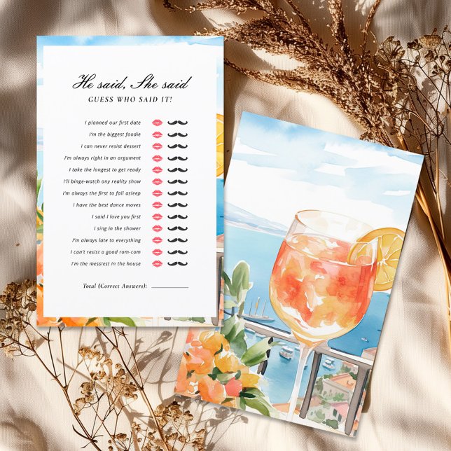 Lámina Dijo Que Dijo Que Aperol Spritz Bridal Shower Game (Subido por el creador)