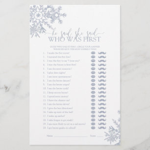 Lámina Dijo Que Dijo Que Dusty Blue Snowflake Shower Game