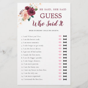 Lámina Dijo Que Dijo Que Dusty Rosa Burgundy Bridal Showe