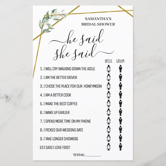 Lámina Dijo que dijo que el juego bilingüe de la ducha de (Anverso)