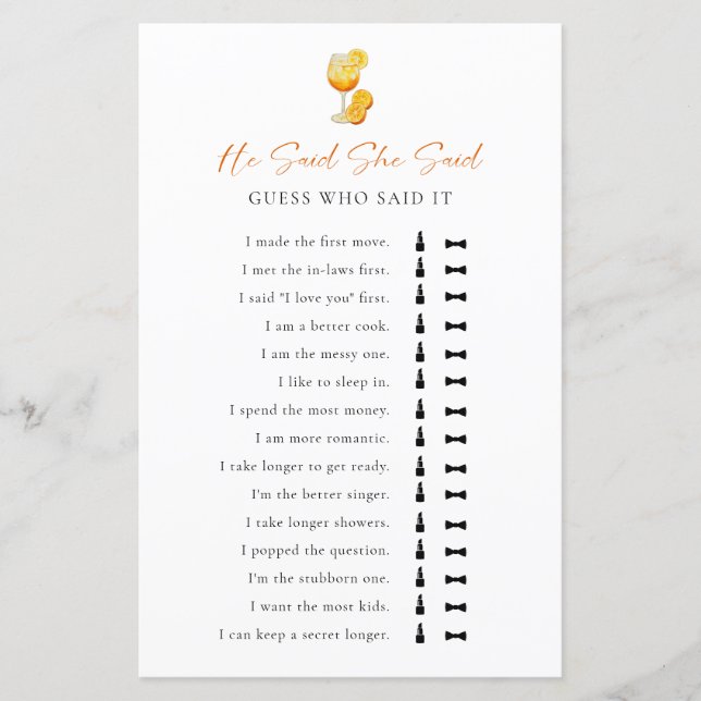 Lámina Dijo Que Dijo Que El Juego De Ducha De Novias Aper (Anverso)