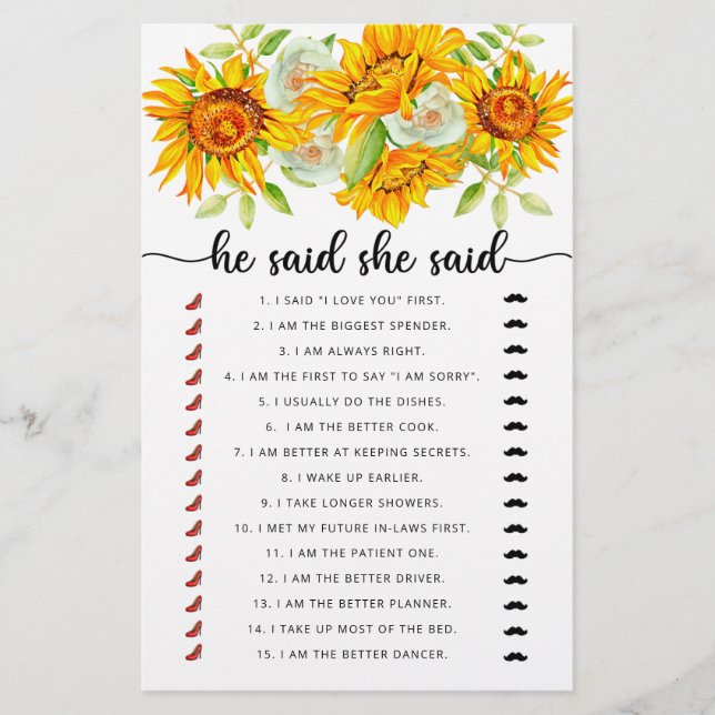 Lámina Dijo que dijo que el juego de la ducha de novia (Anverso)