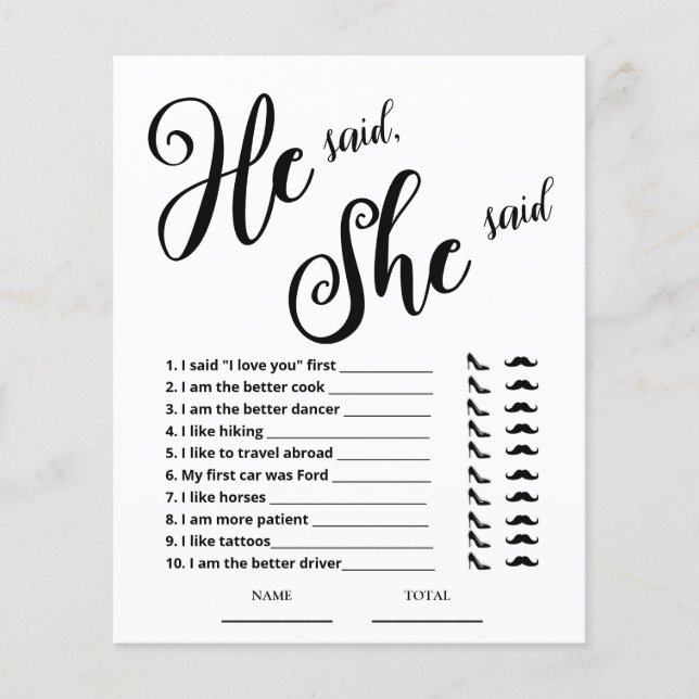 Lámina Dijo que dijo que el juego de la ducha de novia (Anverso)