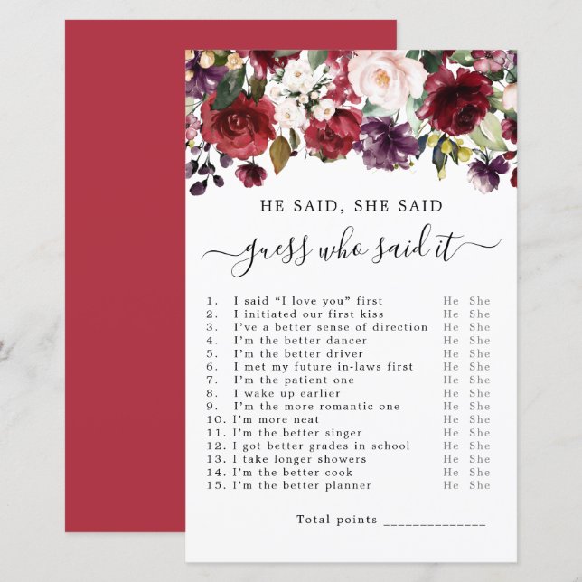 Lámina Dijo Que Dijo Que Era Un Juego De Ducha De Novias (Anverso / Reverso)