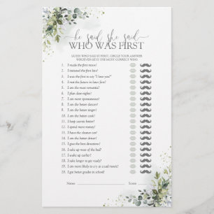 Lámina Dijo Que Dijo Que Eucalyptus Bridal Shower Game