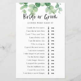 Lámina Dijo Que Dijo Que Eucalyptus Bridal Shower Game