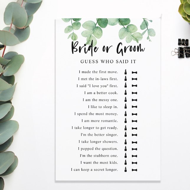 Lámina Dijo Que Dijo Que Eucalyptus Bridal Shower Game (Subido por el creador)