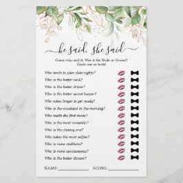 Lámina Dijo Que Dijo Que Eucalyptus Bridal Shower Game