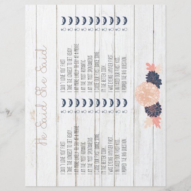 Lámina Dijo Que Dijo Que Juego De Ducha Bridal De La Mari (Anverso)