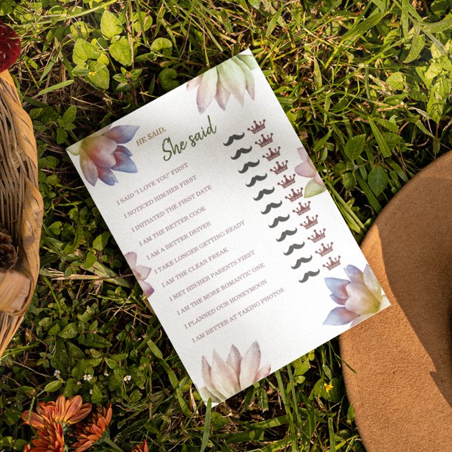 Lámina Dijo Que Dijo Que La Ducha De Novias Papel (A classic game for your bridal celebration)