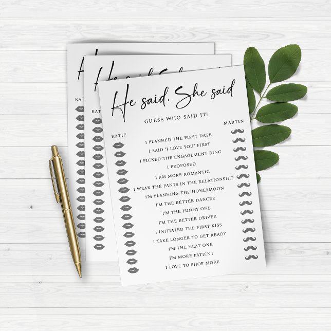 Lámina Dijo Que Dijo Que Participaron Bodas (He Said She Said Wedding Engagement Party Game)