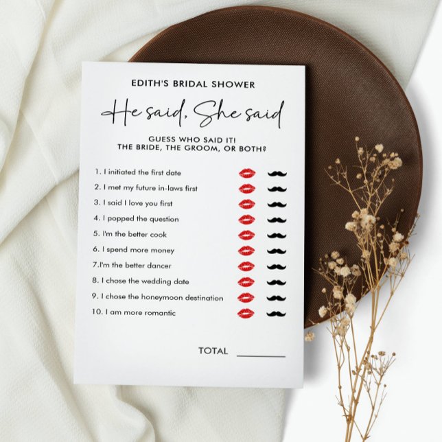 Lámina Dijo que dijo que simple ducha de BRIDAL manuscrit (HE SAID SHE SAID BRIDAL OR COUPLE SHOWER GAME)