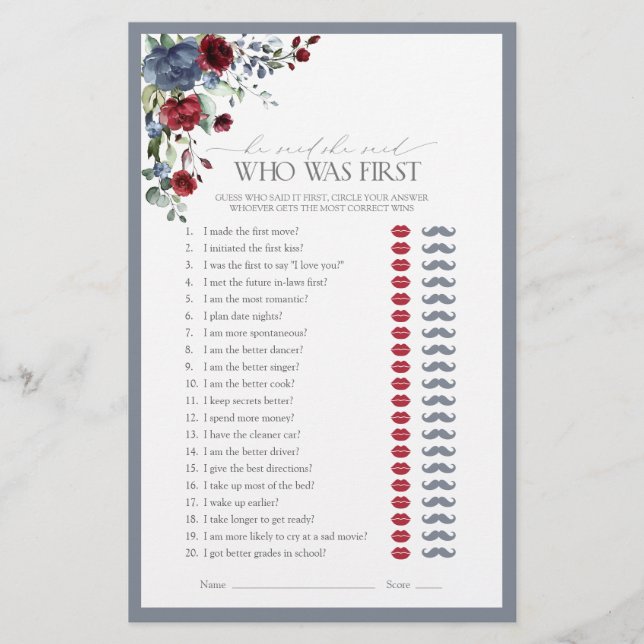 Lámina Dijo Que Dijo Un Juego De Ducha Azul De Borgoña (Anverso)