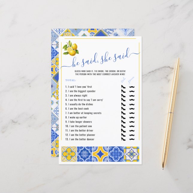 Lámina Dijo Que Dijo Un Juego De Ducha De Niñas Azules (Anverso/Reverso In Situ)