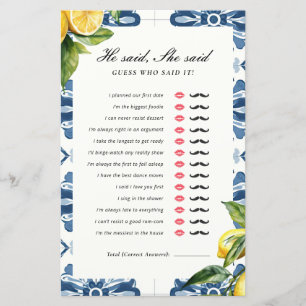 Lámina Dijo Que Dijo Un Juego De Ducha De Novias Positano