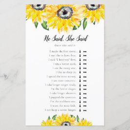 Lámina Dijo Que Dijo Un Juego De Ducha De Novias Sunflowe