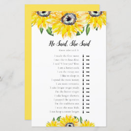 Lámina Dijo Que Dijo Un Juego De Ducha De Novias Sunflowe