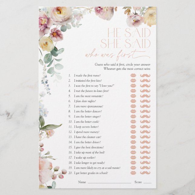 Lámina Dijo Que Dijo Un Viejo Juego De Ducha De Novias Ro (Anverso)