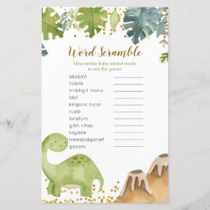 Lámina Dinosaur Baby Shower Word Scramble Game