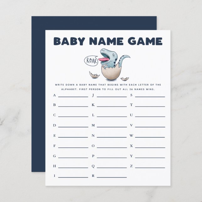 Lámina Dinosaur Boy Baby Name Shower Game (Anverso / Reverso)