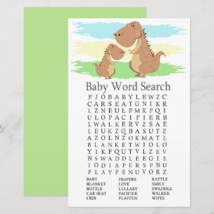 Lámina Dinosaur T-rex Baby Shower Word Search Game