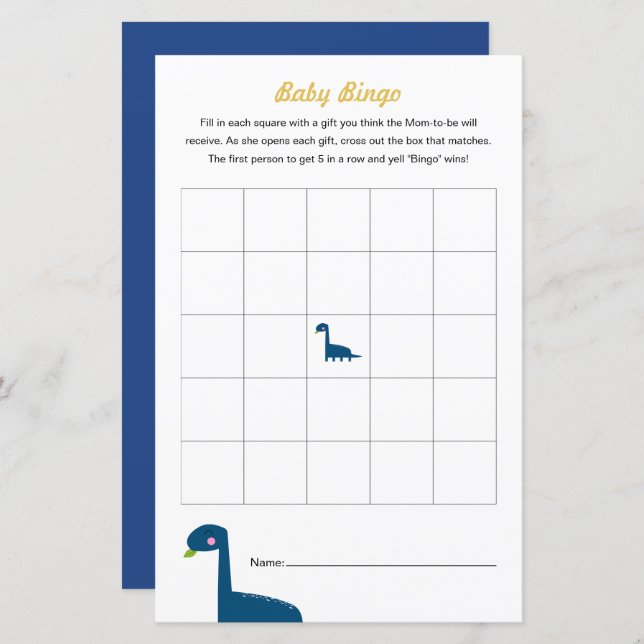 Lámina Dinosaurio Bebé ducha Juego Bingo Actividad (Anverso / Reverso)