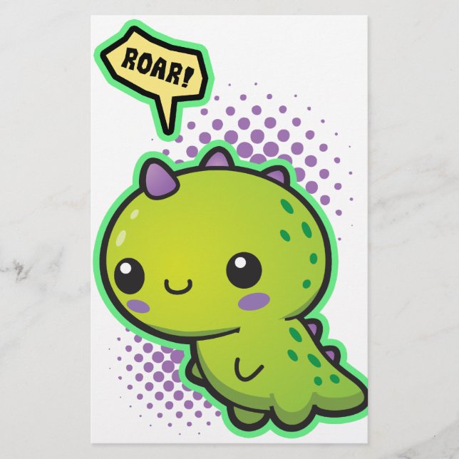 Lámina Dinosaurio Cute Kawaii (Anverso)