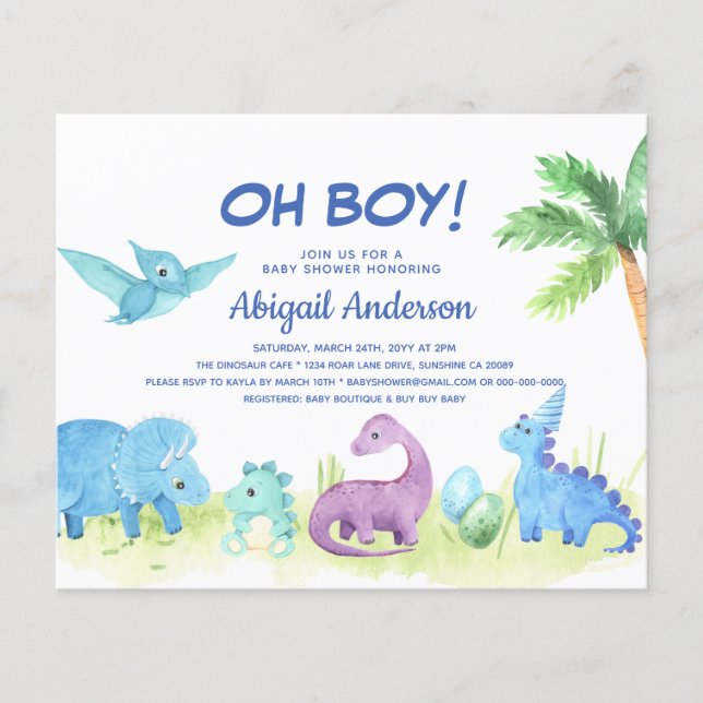 Lámina Dinosaurio de PRESUPUESTO Oh Boy Invitación de Bab (Anverso)