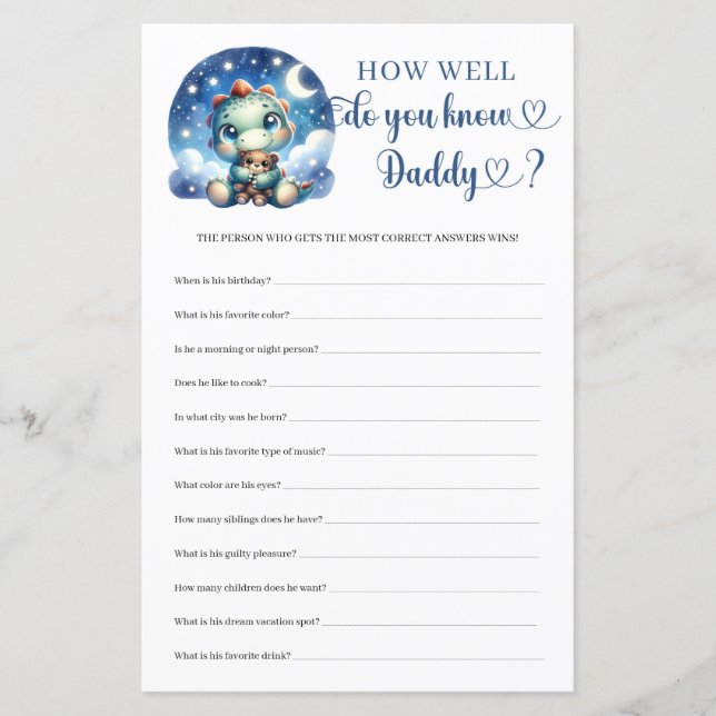 Lámina Dinosaurio lindo ¿Qué tan bien conoces a papá? (Anverso)