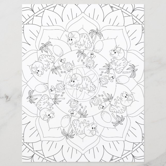 Lámina Dinosaurio Mandala Diversión Relajando Niños Color (Anverso)