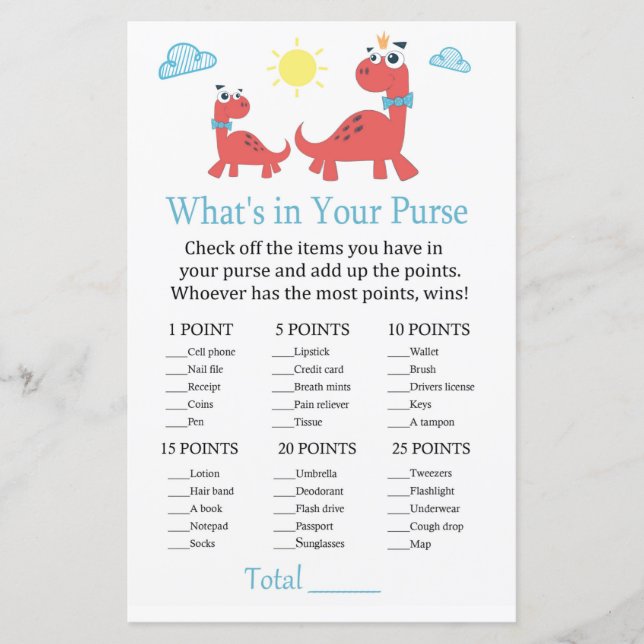 Lámina Dinosaurio Rojo ¿Qué hay en tu juego de bolso? (Anverso)