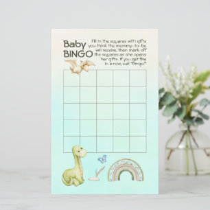 Lámina Dinosaurio verde Rainbow Baby Shower Baby Bingo
