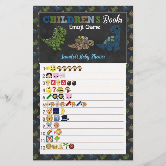 Lámina Dinosaurios Chalkboard Juego de Emoji de libros in (Anverso)