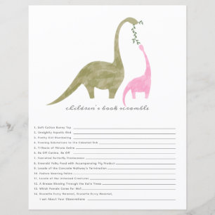 Lámina Dinosaurios Pink Baby Shower Book Scramble Game