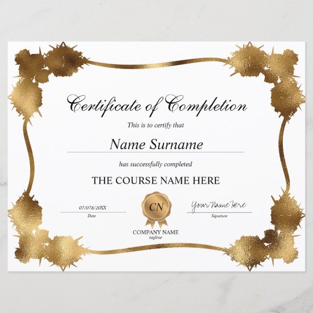 Lámina Diploma clásico de Certificado de Finalización (Anverso)