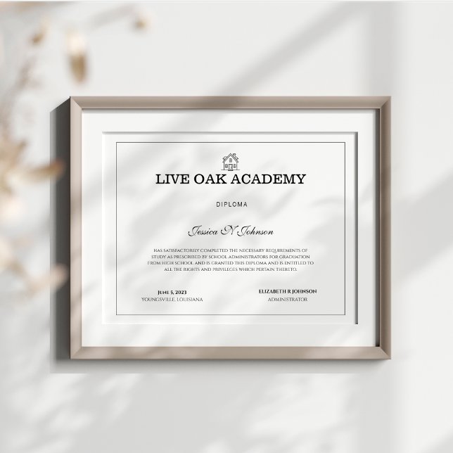 Lámina Diploma de escuela primaria blanco moderno (Custom Homeschool Diploma)