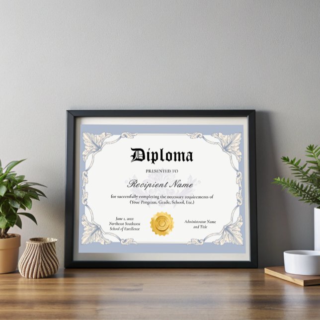 Lámina Diploma Editable Certificado de Graduación 11x8.5 (Editable Diploma Certificate of Graduation 11x8.5)