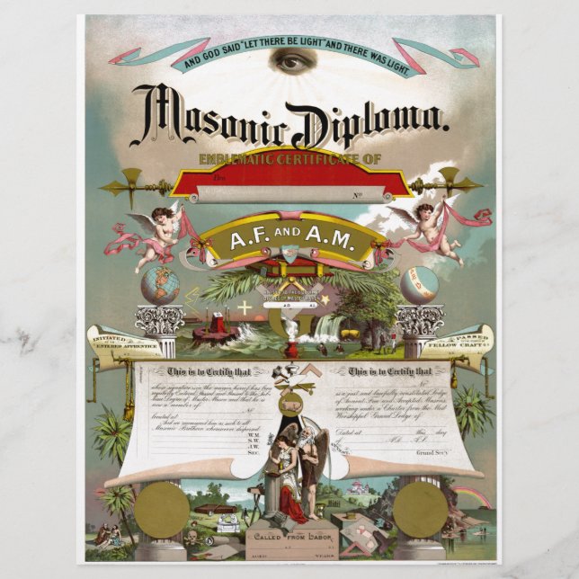Lámina Diploma masónico alrededor de 1890 (Anverso)