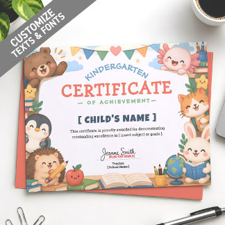 Lámina Diploma personalizado de clase de animales Chibi K