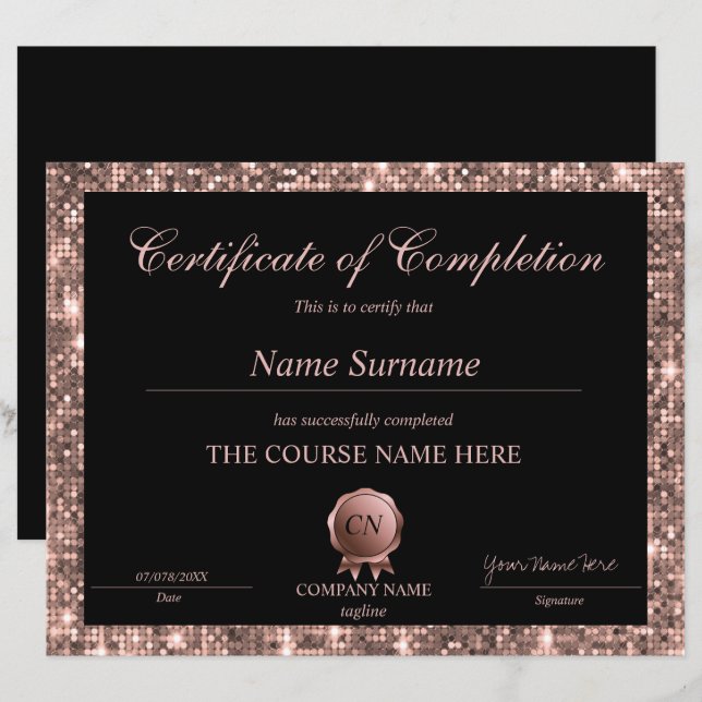 Lámina Diploma purpurina de Certificado de Finalización (Anverso / Reverso)