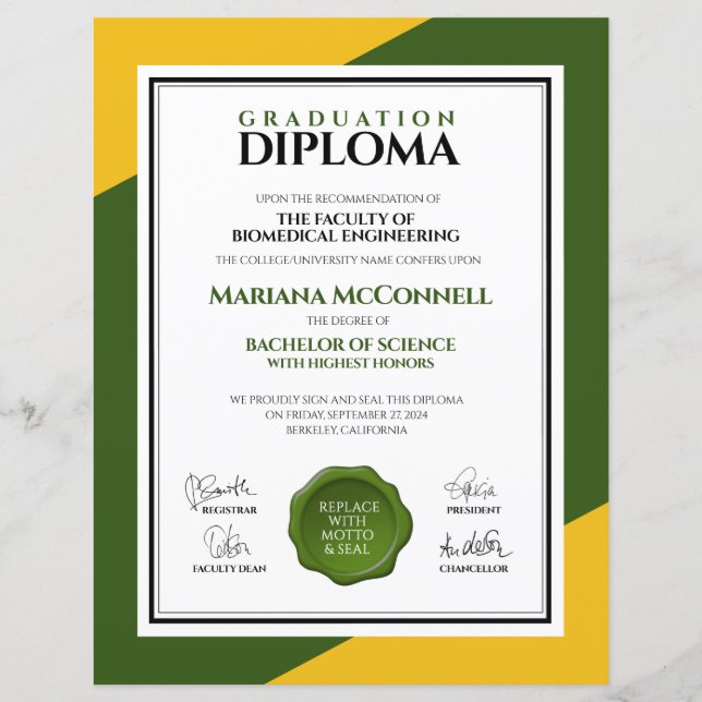 Lámina Diploma Universitario de la Escuela de Oro Verde (Anverso)