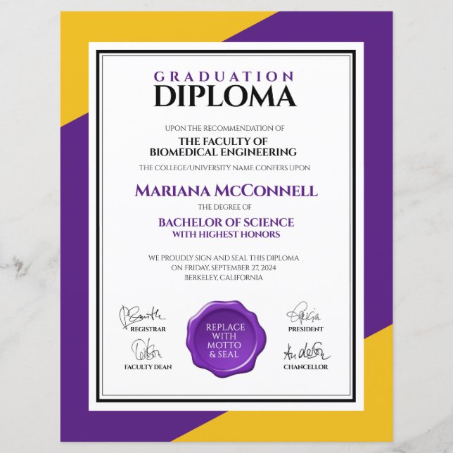 Lámina Diploma Universitario Purple Gold School (Anverso)